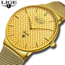 LIGE Fashion Mens Watches Top Brand Luxury Ultra Thin Quartz Watch Man Steel Mesh Strap Waterproof Gold Watch Relogio Masculino LIGE Fashion Mens Watches Top Brand Luxury Ultra Thin Quartz Watch Man Steel Mesh Strap Waterproof Gold Watch Relogio Masculino