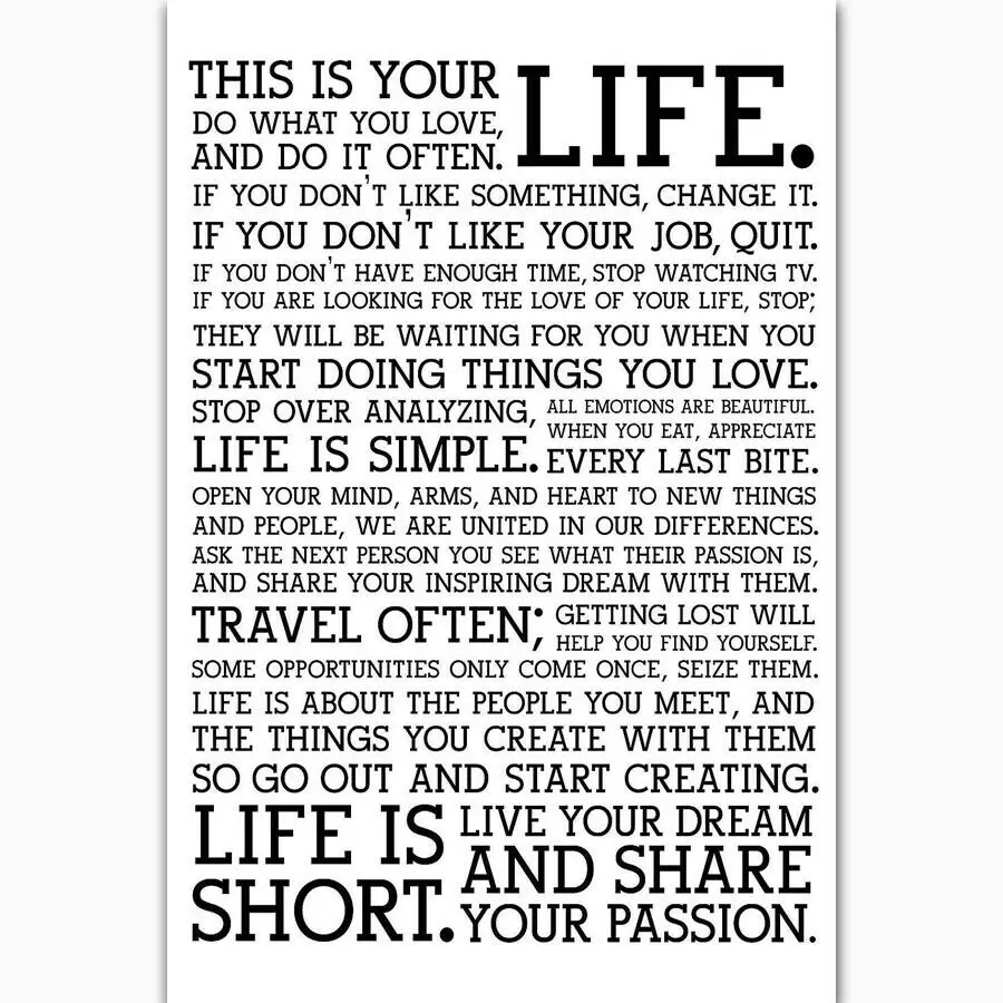 T532 Holstee Manifesto LIFE Motivational Custom Silk Poster Art