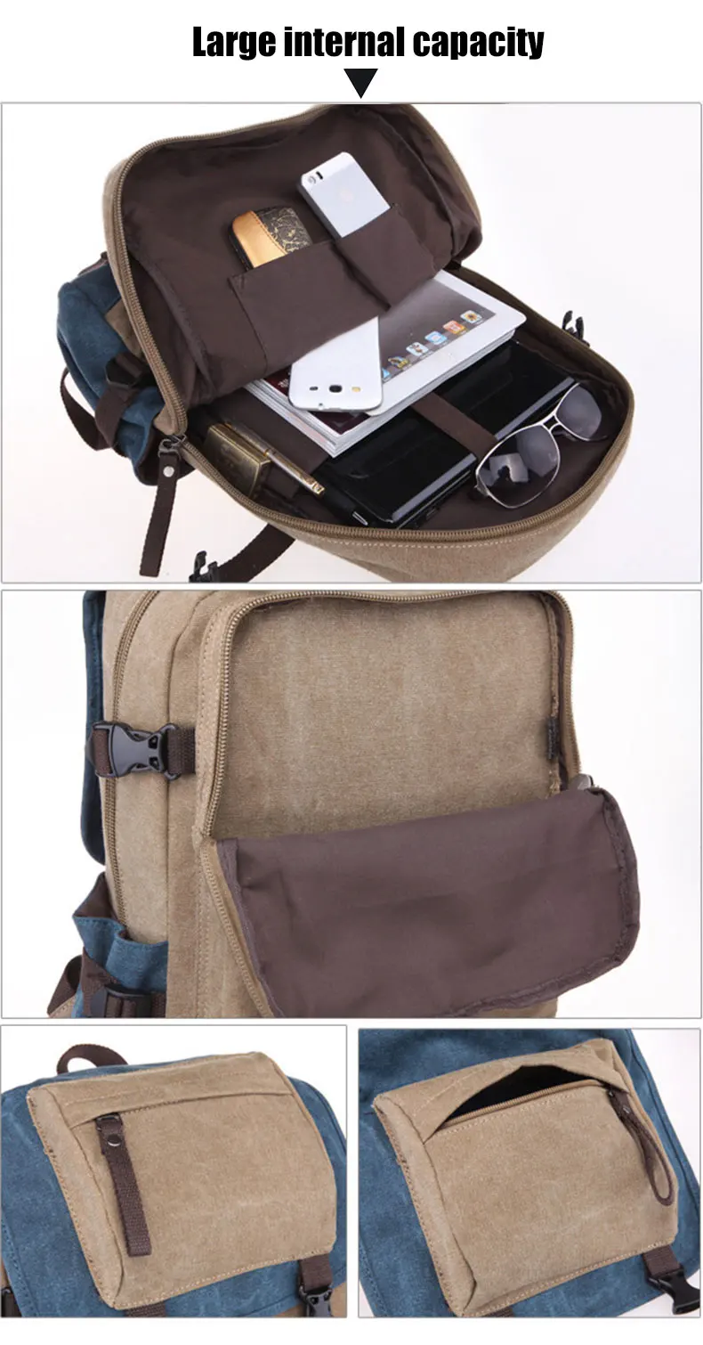 New Classic Men Canvas Travel Laptop Rucksack Shoulder BagsTeenage Boys Backpacks Large School Vintage Students Packet XA270WC