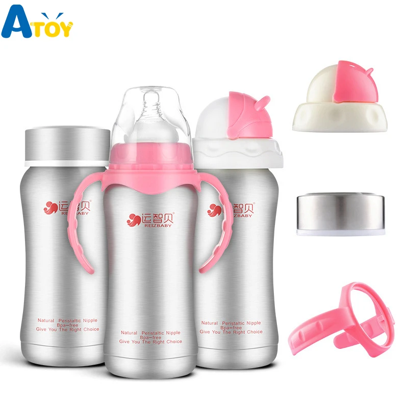 

240ml Baby Bottles Thermos Stainless Steel Nursing Feeding milk Bottle Water Bottle Newborn Bottles 3 In1 Baby Heat Retaining