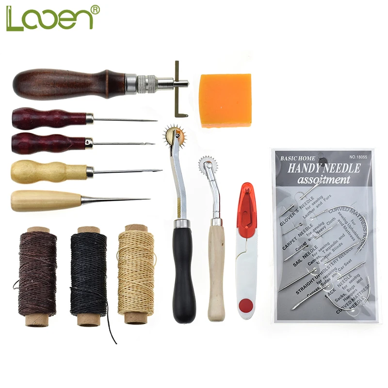 

Looen Brand 13pcs Leather Craft & Sewing Tools Set Carving Drilling Punch Stamp Tools Including Needles Thread Scissors Tools