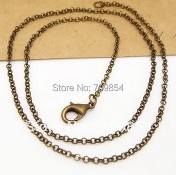 

free shipping!!! 100pcs/lot 2mm antique bronze round cable link chain jewelry chain 18'' with lobster clasp