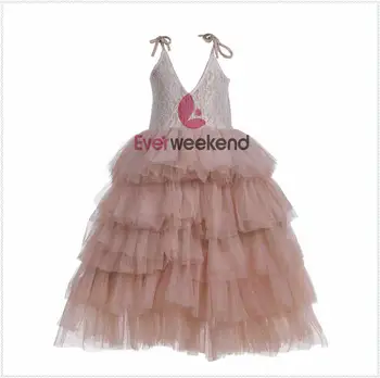 

Princess Girls Champagne Tutu Lace Cake Birthday Party Dress 5 Layer Ruffles Tulle Children Holiday Birthday Dresses