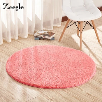 

Zeegle Plush Shaggy Round Carpet For Living Room Kid Room Carpets Anti-slip Bedroom Mats Computer Chair Floor Mat Baby Play Tent