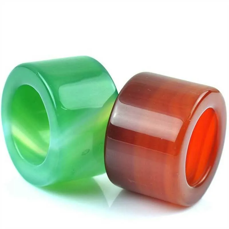 

TNUKK Pure Natural Red Green Jades Banzhi Ring Chalcedony Finger Ring large size Crystal Lord of the Rings Women Men Stone Jewe