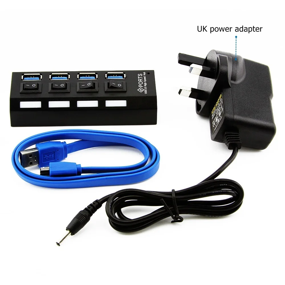 USB 3.0 HUB 4 Ports Splitter With LED ON/OFF Switch
