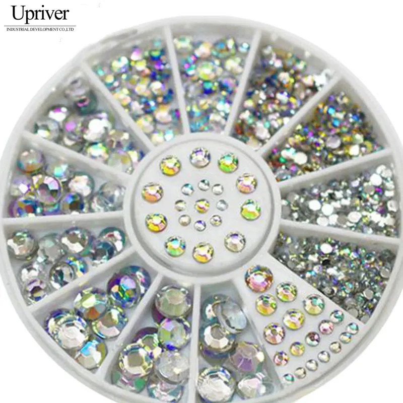 

New Hot Sale 5 Sizes White Multicolor Acrylic Nail Art Decoration Glitter Rhinestones 3D Nail Art Wheel