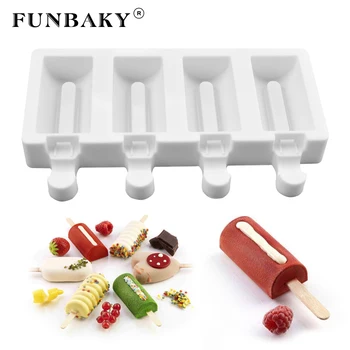 

FUNBAKY 4 Cavity Silicone Ice Cream Mold Popsicle Molds With Sticks for 3D Ice Moulds For Children Party