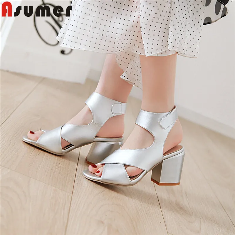 

ASUMER 2019 summer new shoes woman peep toe square heels sandals women Casual high heels shoes prom wedding plus size 34-46