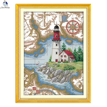 

JoySunday DIY cross stitch kits needlework Lighthouse 5 City Town Street 14CT 11CT cotton painting gift art factory wholesale