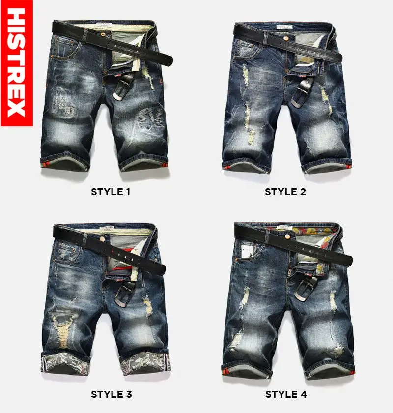Mens Denim Biker Capri Pants Ripped Jeans Shorts Distressed Summer Shorts Casual