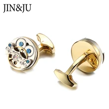 JIN&JU Hot Sale Movement Tourbillon Design Cufflinks For Mens Wedding Groom Mechanical Watch Steampunk Gear Cufflinks Relojes