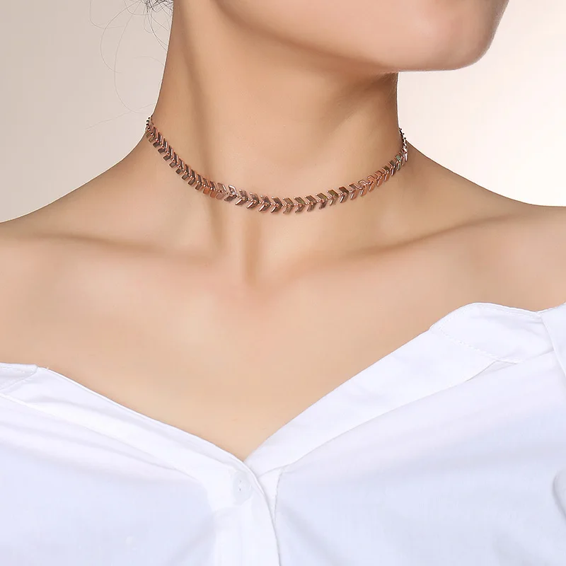 Женское ожерелье-чокер из нержавеющей стали, розовое золото, изысканная нежная цепочка с стрелкой, женские подарки