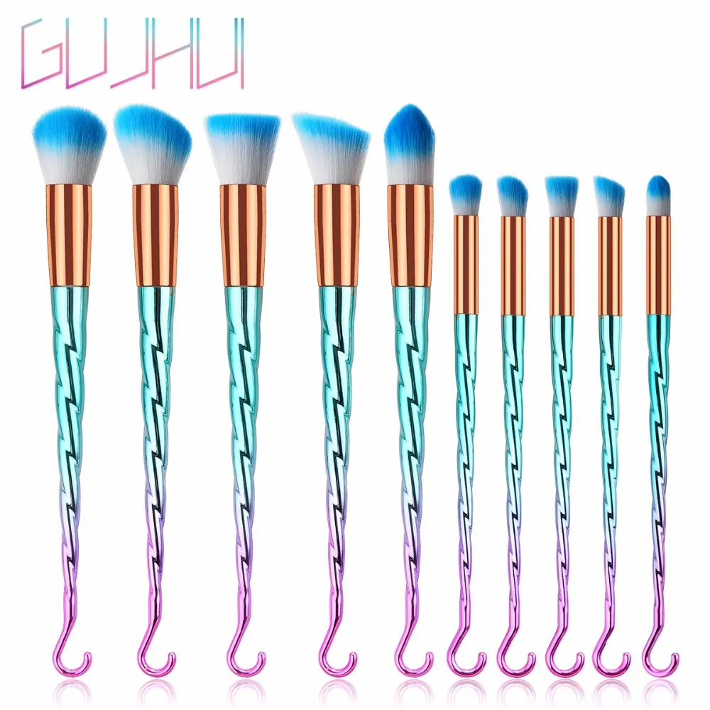 

GUJHUI 10pcs Make up Brushes Beauty Tool Fan Brush Bright Exclusive New Products Makeup Brushes Set Foundation unicorn Brush