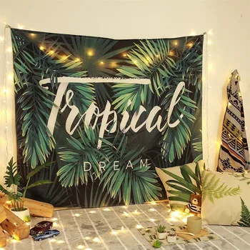 

Green Plant Element Printing Wall Tapestry Lamp String Living Room Bedroom Tapestry Decoration Do Your Fantastic Space 150*200CM