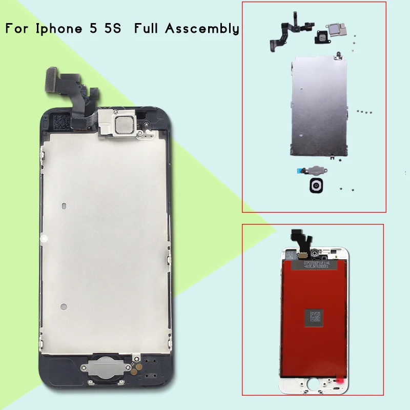 

Complete LCD Or Full Assembly Display or Screen for iPhone 5 5G 5S with Home Button and Front Camera+speaker+kits