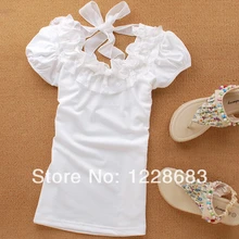 Новое поступление 4 стили белых женщин девушки кружево хлопок Ruffly Purfle шеи футболка балета лучших