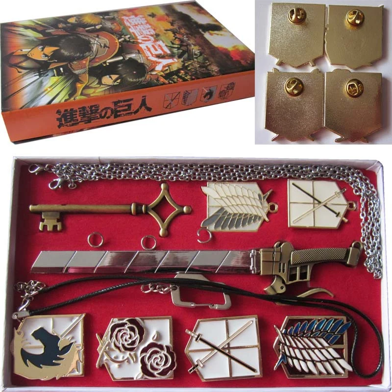 

Hot Anime Attack on Titan Keychain 6 Badges & 1 Mini Sword & 1 Key Pendant Keychain Toy