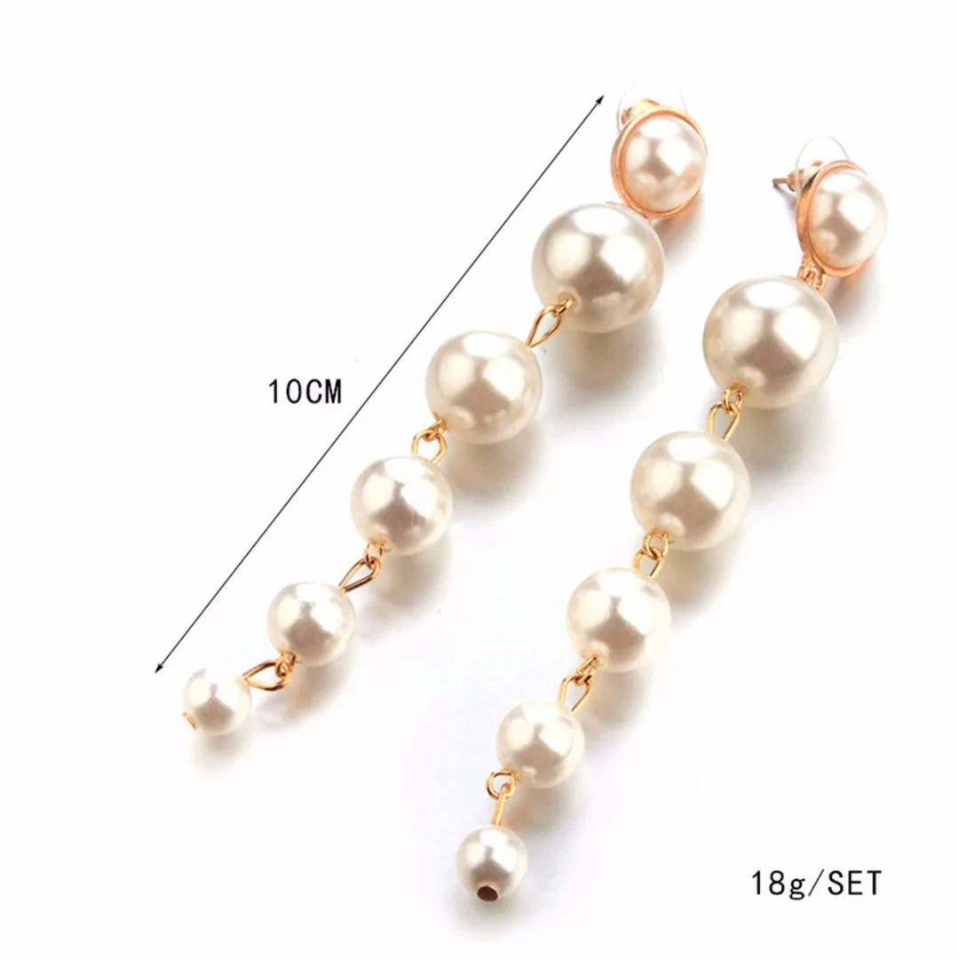 Trendy Long Earrings Big Simulated Pearl Beads Statement Dangle Earrings For Wedding Party Gift Fashion Jewelry Shellhard
