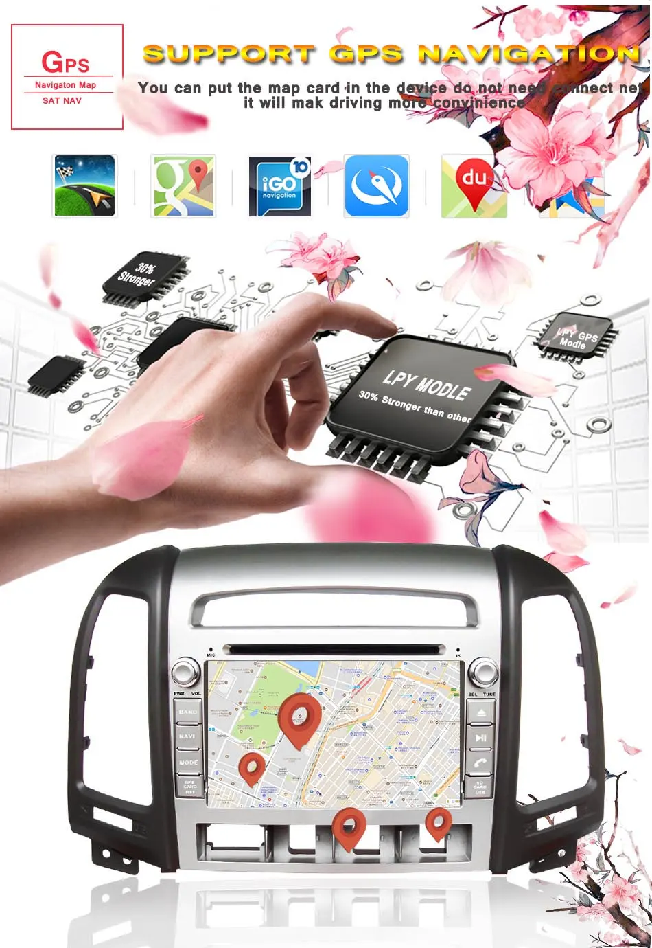 1024*600 android 9,0 автомобильный dvd gps плеер 2 DIN для HYUNDAI SANTA FE santafe 2006-2012 навигационное радио головное устройство 4G мультимедиа