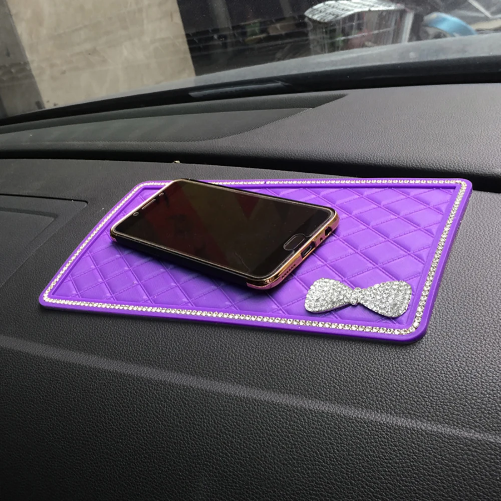 

Car Ornament Diamond Bow-Knot PVC Dashboard Sticky Pad Anti-Slip Mat Universal Automobiles Interior Decoration Non-slip Cushion