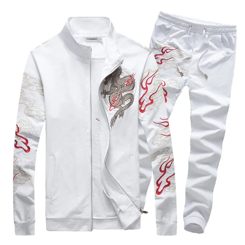 SHAN BAO 2017 New Fashion Mens Sets Chinese Style Dragon Print Mens Sportswear High Quality Mens Clothing Sets Suits For Men 5XL