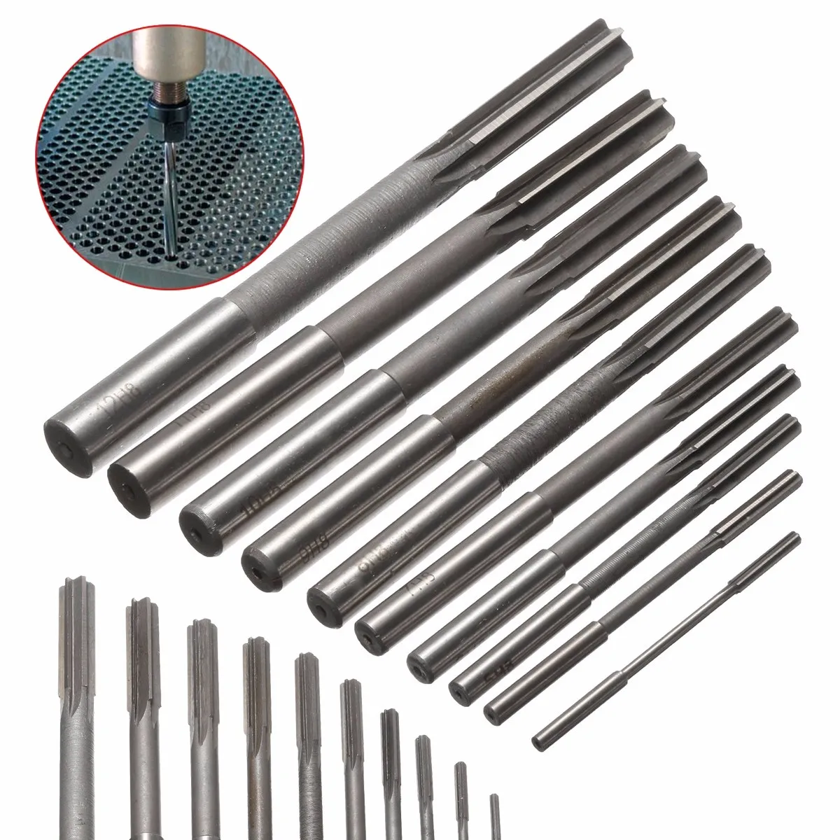 

1Set 10Pcs HSS 3/4/5/6/7/8/9/10/11/12mm Straight Shank Chucking Machine Reamer for Bore Machining