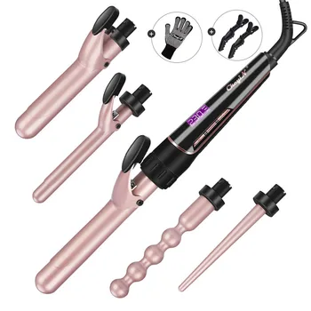 

Professional Ceramic Curling Iron Interchangeable Bead Hair Curler Waver LCD Rotatable Curling Wand roller With Resistant Glove