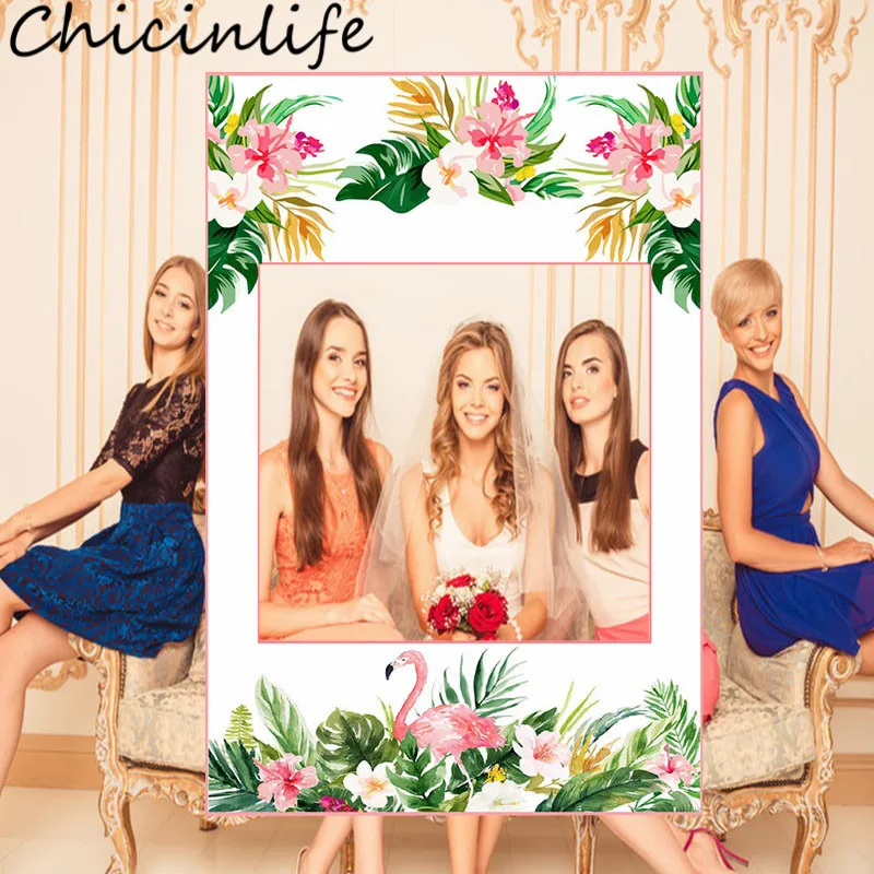 Chicinlife 1Pcs Flamingo Frame Photo Booth Props Happy Birthday Party Decoration Wedding Hawaii Tropical Summer Supplies | Дом и сад