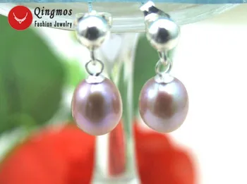 

Qingmos Natural Pearl Earrings for Women with 7-8mm Drop Purple Pearl Dangle Earring Jewelry Sterling Silver S925 Stud ear146