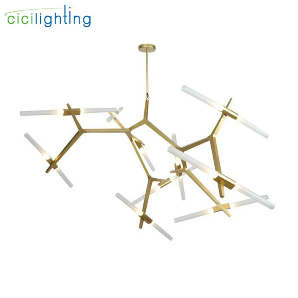 

American minimalist gold long tree LED decorative chandelier 2/6/10/20 light bedroom living room dining room hotel hanging lamp