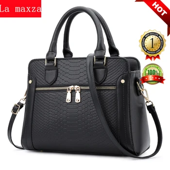 

INS 2018 New Vintage Genuine Leather Women Bag Black High Capacity Shoulder Crocodile Skin Zipper Clutch Bolsa Hand Bag Feminina