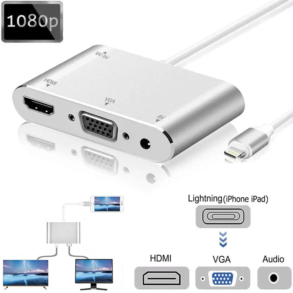 3 в 1 USB аудио адаптер USB для Lightning-HDMI VGA+ видео конвертер Цифровой AV адаптер для iPhone Xmax 8 7 plus iPad Air