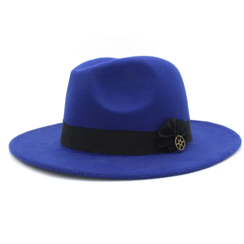 Шерсть широкими полями Фетр Трилби Bowknot фетровая шляпа для womem Для мужчин зимние auturmn кашемир Gangster церкви hat - Цвет: Blue