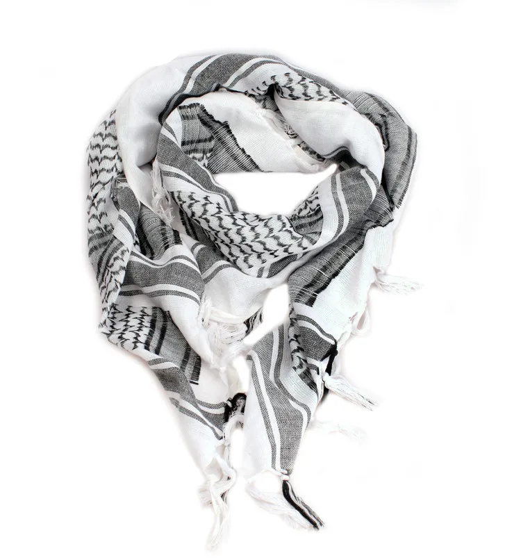Хлопок толстые арабские шарфы мужские зимние военные Keffiyeh ветрозащитный шарф Мусульманский Хиджаб Shemagh Тактический пустынный квадратный Wargame - Цвет: black and white