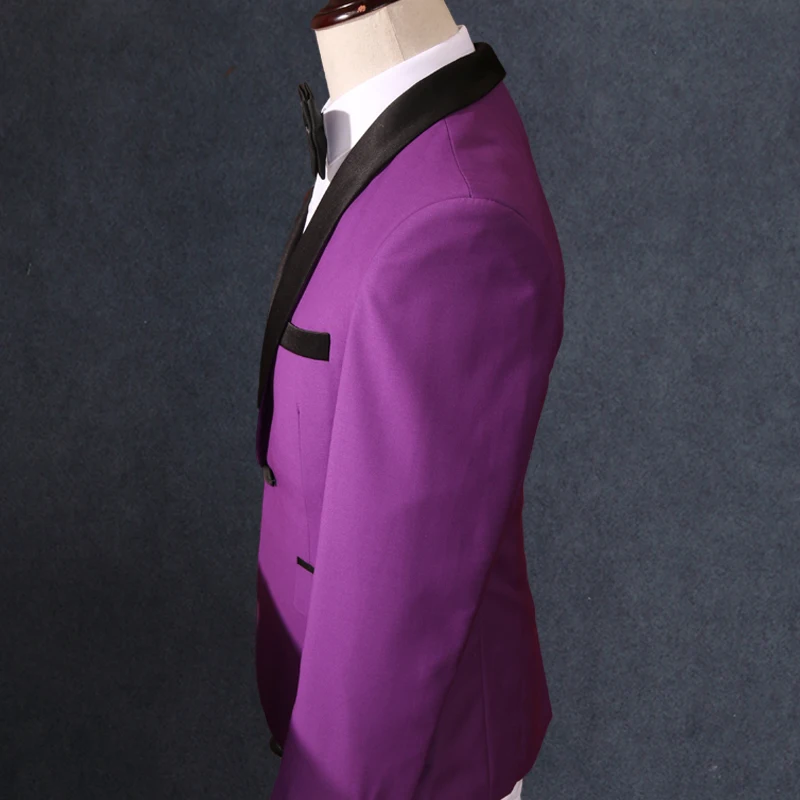 Новое поступление модный костюм мужской Фиолетовый шаль воротник однобортный свадебное платье официальная куртка+ брюки+ жилет плюс размер ML-3XL4XL5XL