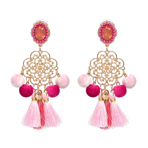 AOTEMAN Women Brand Bohemia Flower dangle earrings Trendy wedding Jewelry Ethnic Big Long Tassel Earrings for women oorbellen - Окраска металла: 51035-LP