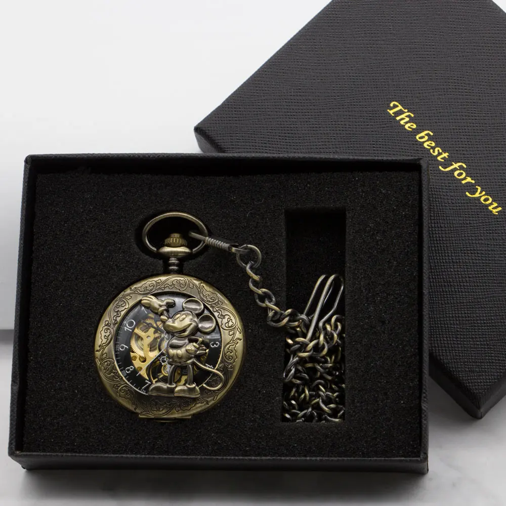 Стимпанк мышь Скелет Механические карманные часы для мужчин Античный роскошный бренд ожерелье карманные часы цепь PJX1309