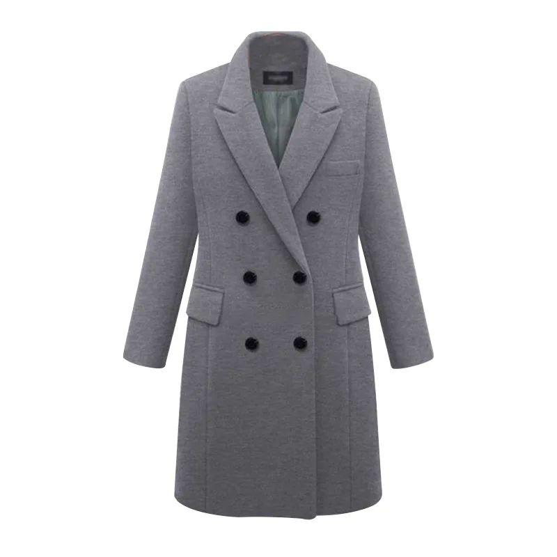 Sales 2018 autumn and winter new turn -down collar woman long coat solid pockets comfortable double breasted female coat