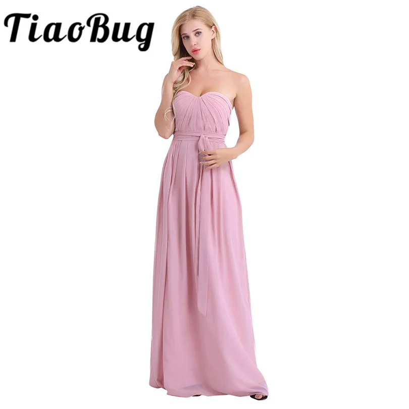 

Women Ladies Strapless Pleated Chiffon Elegant Long Bridesmaid Dress Pleated Padded Backless Long Wedding Party Dress Prom Gown