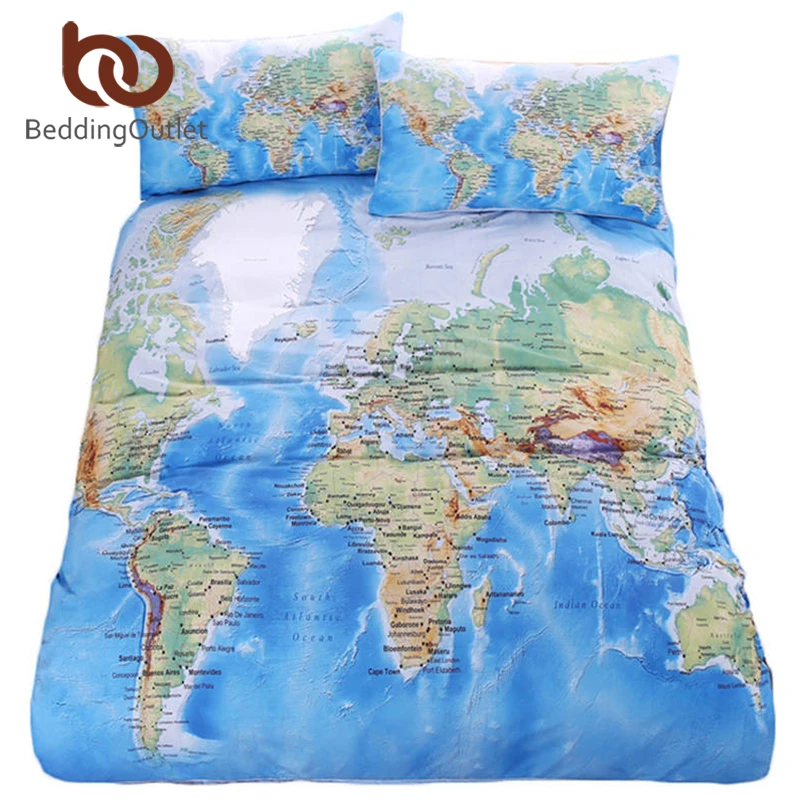 Comprar Sistema del Lecho Impreso Vivid Blue World Map BeddingOutlet Cama Funda Nórdica con Sarga de Cozy Funda de Almohada Textiles Para El Hogar Reina Tamaños 3 unids