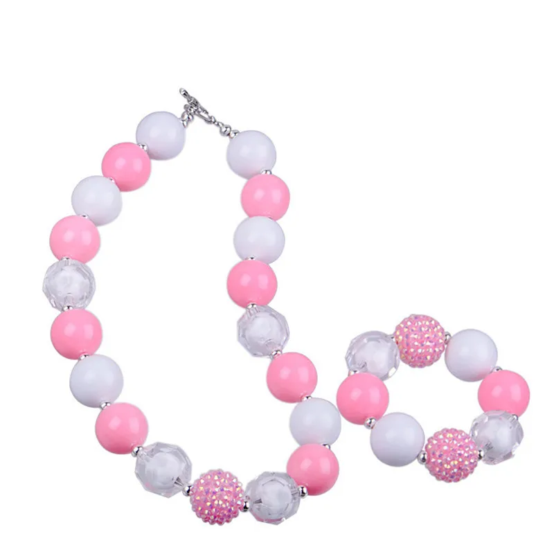 Acrylic Resin Beads Infant Baby Chunky Bubblegum Necklace + Bracelet