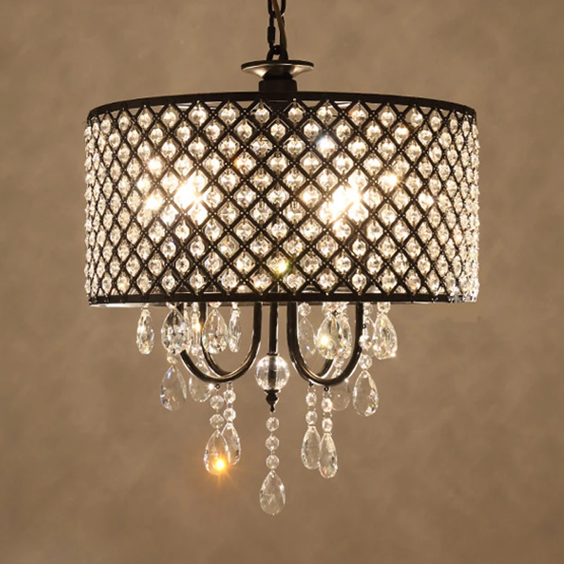 e12 e14 modern crystal pendant light 4 lights black round metal and crystal pendant lighting