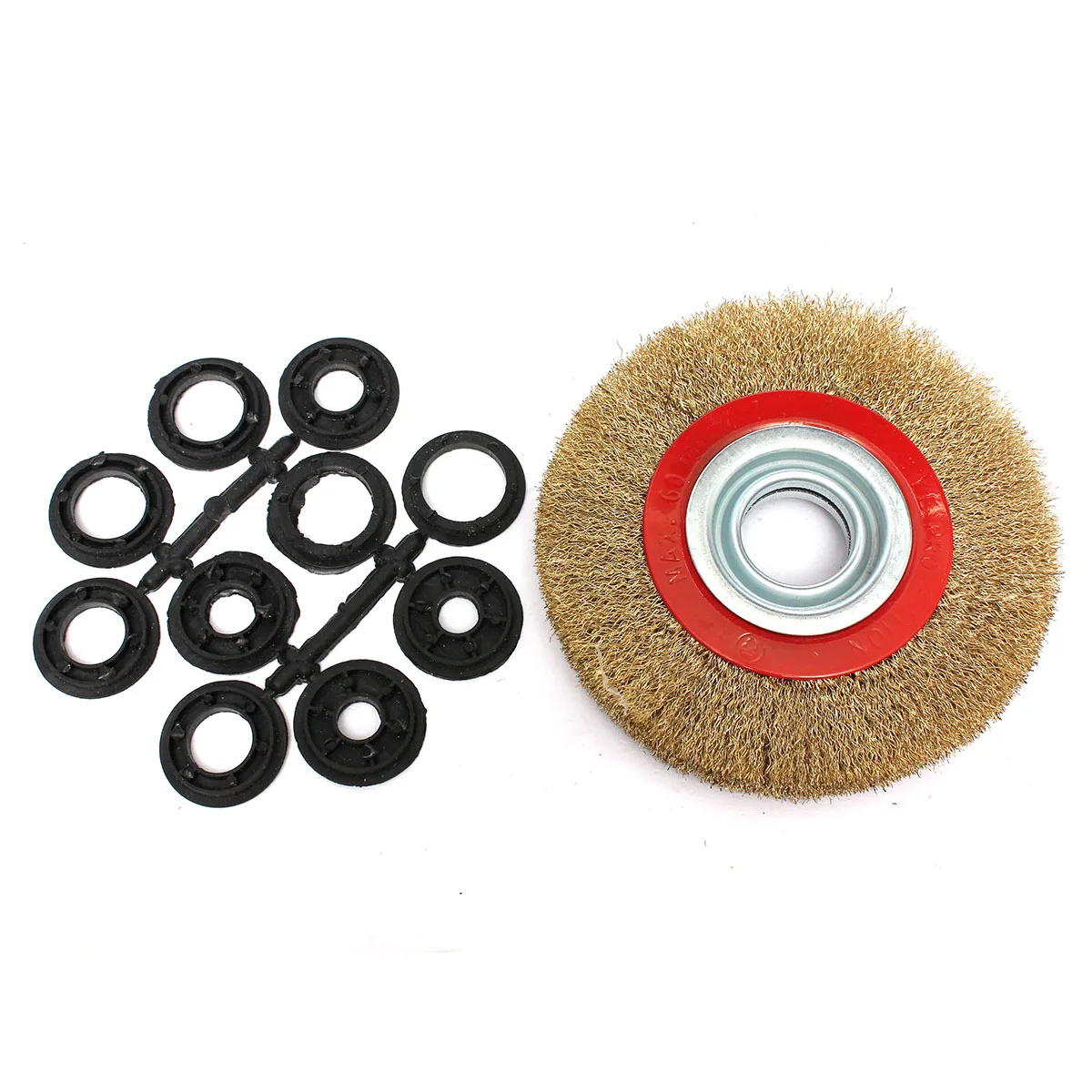 

Top Selling 1PC 6 Inch 150mm Steel Flat Wire Wheel Brush with 10pcs Adaptor Rings For Bench Grinder Polish Best Quality