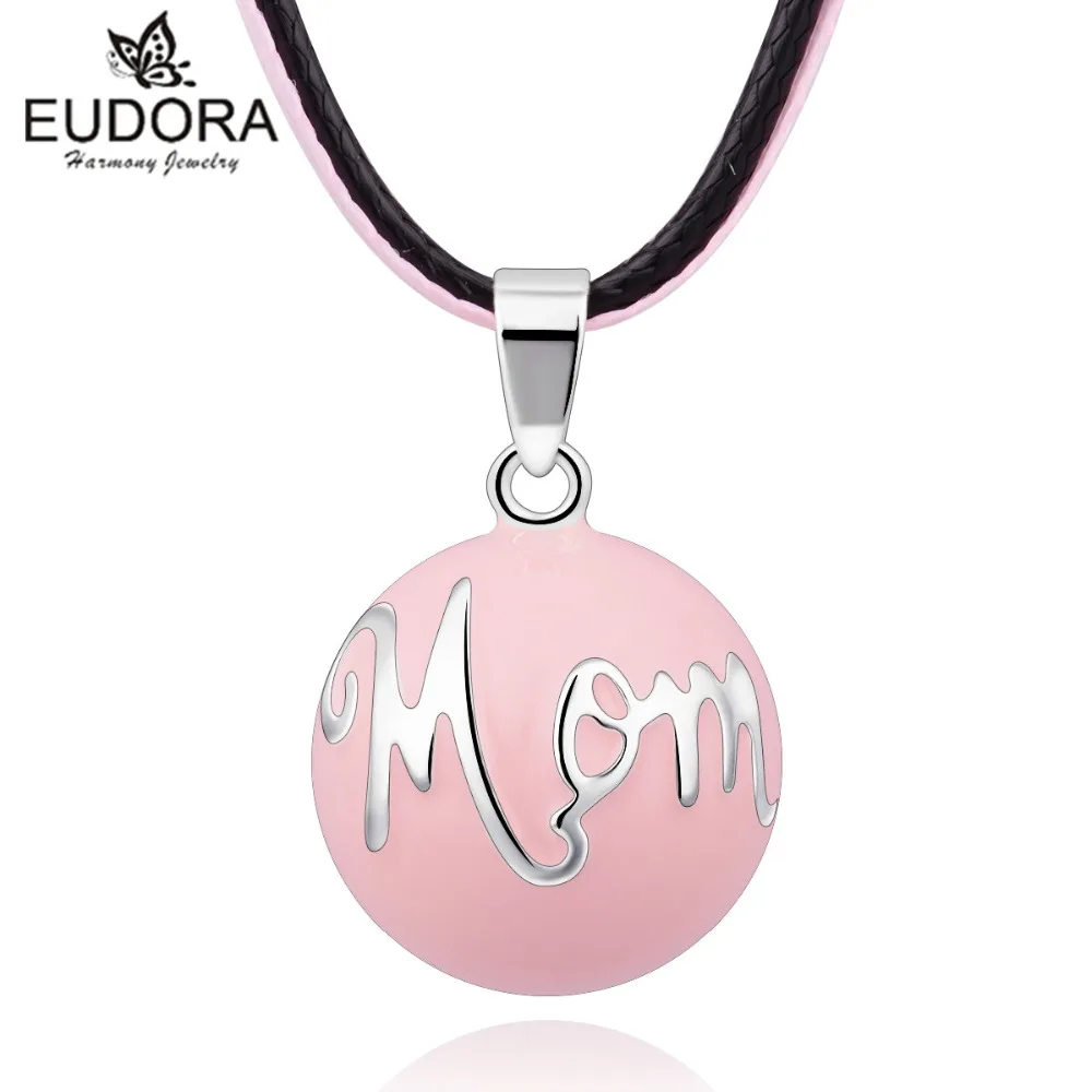 

Eudora Harmony Pink Round Mom Bola Pendant Necklace with Ribbon Chain Musical Sounds Balls Jewelry for Baby Mom Love's Gift