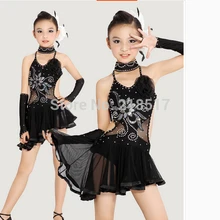 Black черно-желтая детская одежда для латиноамериканских танцев платье для танцев Одежда для бальных танцев для девочек латиноамериканское платье для девушек Одежда для сцены