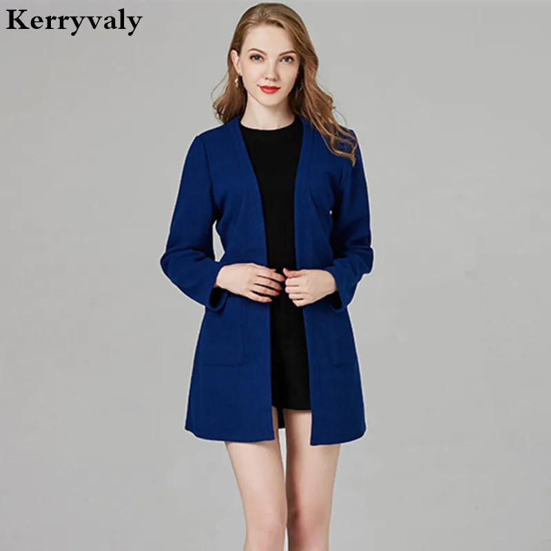 Осень синий с длинным рукавом вязаный кардиган куртки ropa mujer Invierno Дамы Осень пальто Casaco Feminino Com Capuz K6038