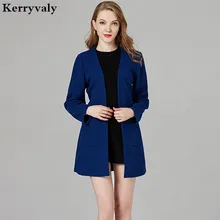 Осень синий с длинным рукавом вязаный кардиган куртки ropa mujer Invierno Дамы Осень пальто Casaco Feminino Com Capuz K6038