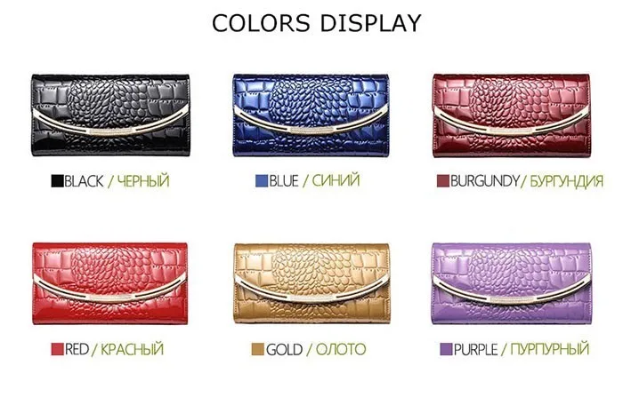 Fashion Genuine Leather Wallet Women Luxury Alligator Design Gold Leather Female Purse Clutch Bag Lady Wallets Long Wallet