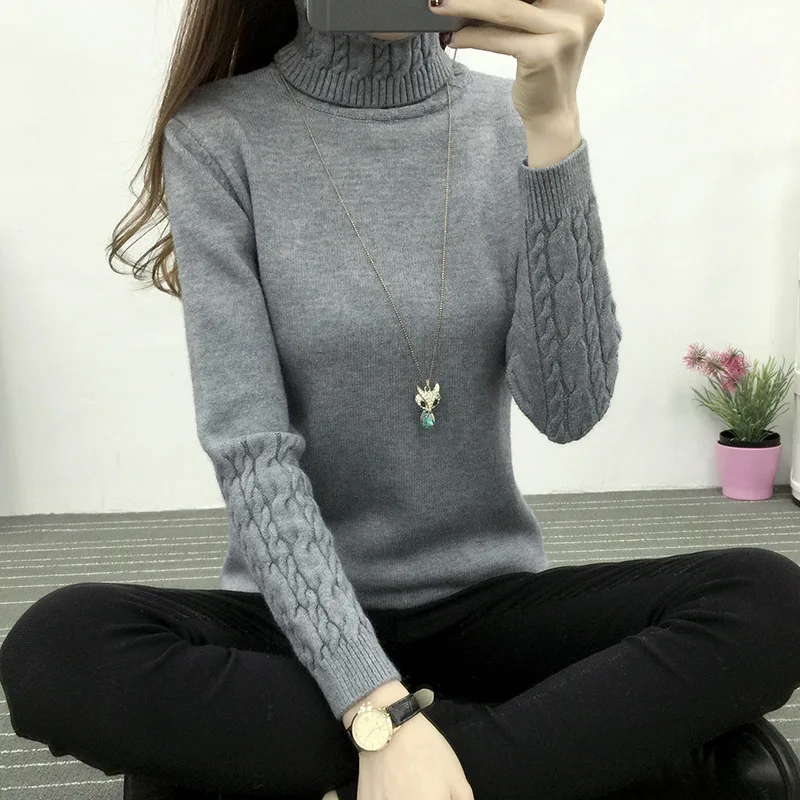 

Sweater female 2019 autumn and winter new women's solid color Slim long-sleeved turtleneck sweater ladies pullover